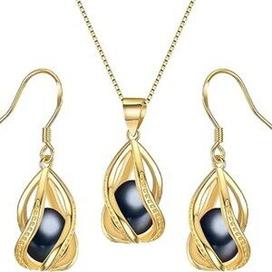 Gold Pearl Jewelry Set Gold Plated Necklace & Earrings Necklace Classy Statement